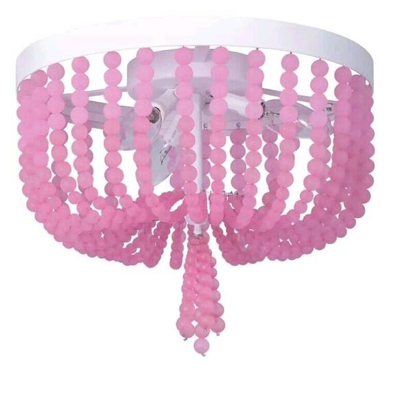 Pink Acrylic Beaded Flush Mount Ceiling Light Rustic Mini Chandelier - Picture 1 of 9